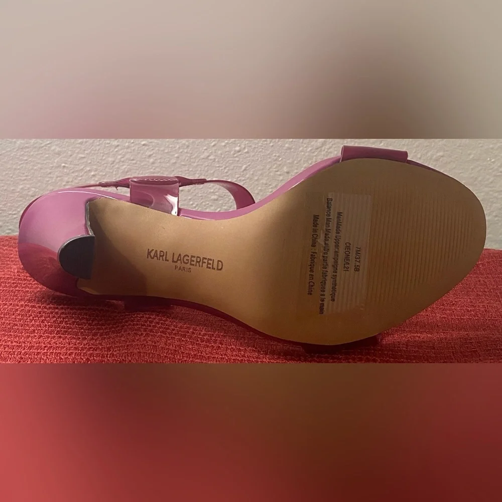 NWT..Karl Lagerfeld Fuchsia High Heel Sandals - Picture 8 of 16